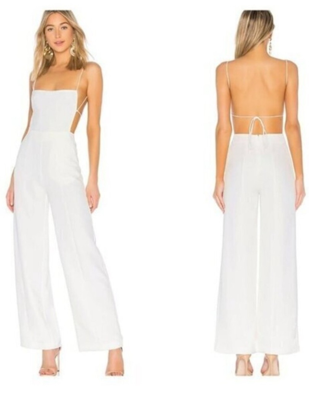 NWT NBD Prosecco White Wide Leg Jumpsuit XS Backless Strappy Revolve